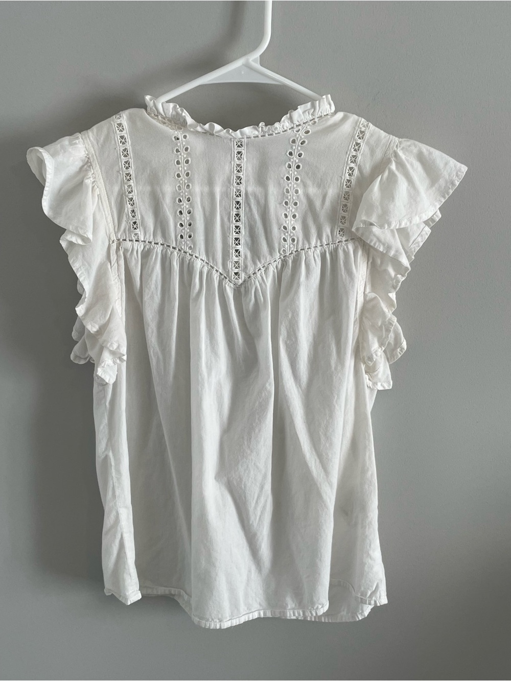 Express White Eyelet Ruffle Trim Blouse